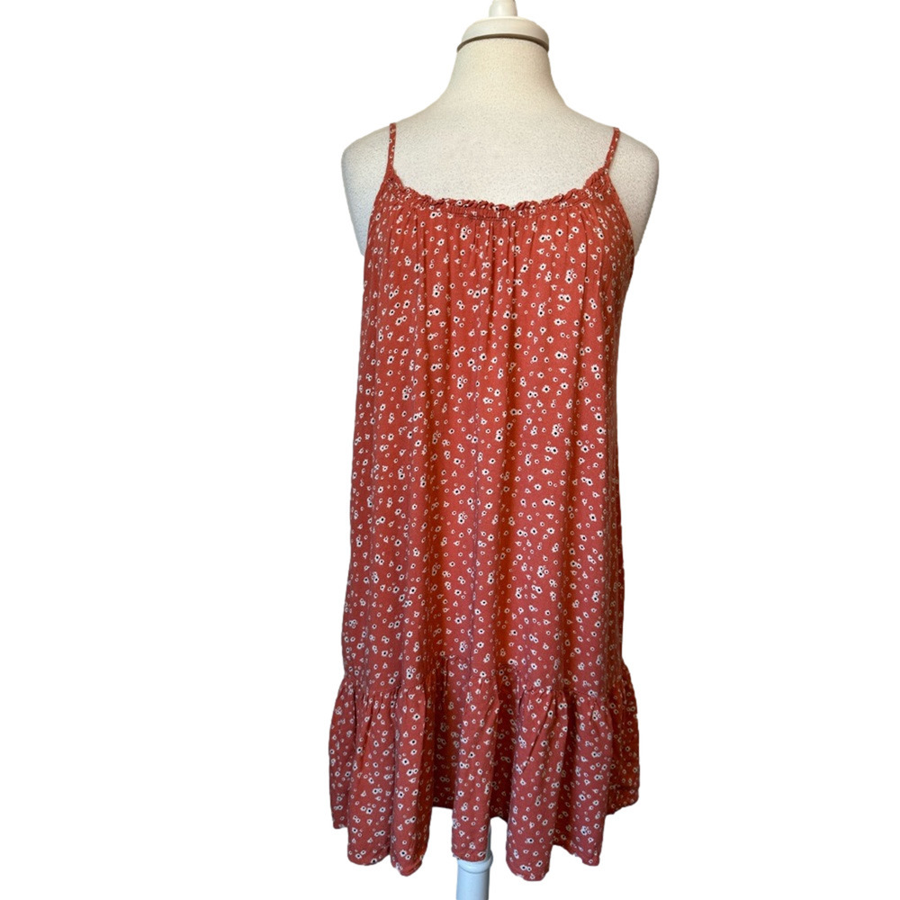 Bobeau Women's XL Boho‎ Floral Ruffle Oversized Sun Dress Terra Cotta Beach